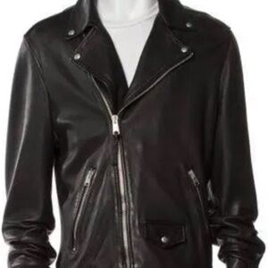 AllSaints Renzo Lamb Leather Biker Jacket Men’s Large Color Black.